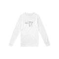 White long-sleeve T-shirt with heart-and-dots LOVE graphic on the chest