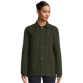 Unisex jacket in deep khaki green with button-front and four front pockets