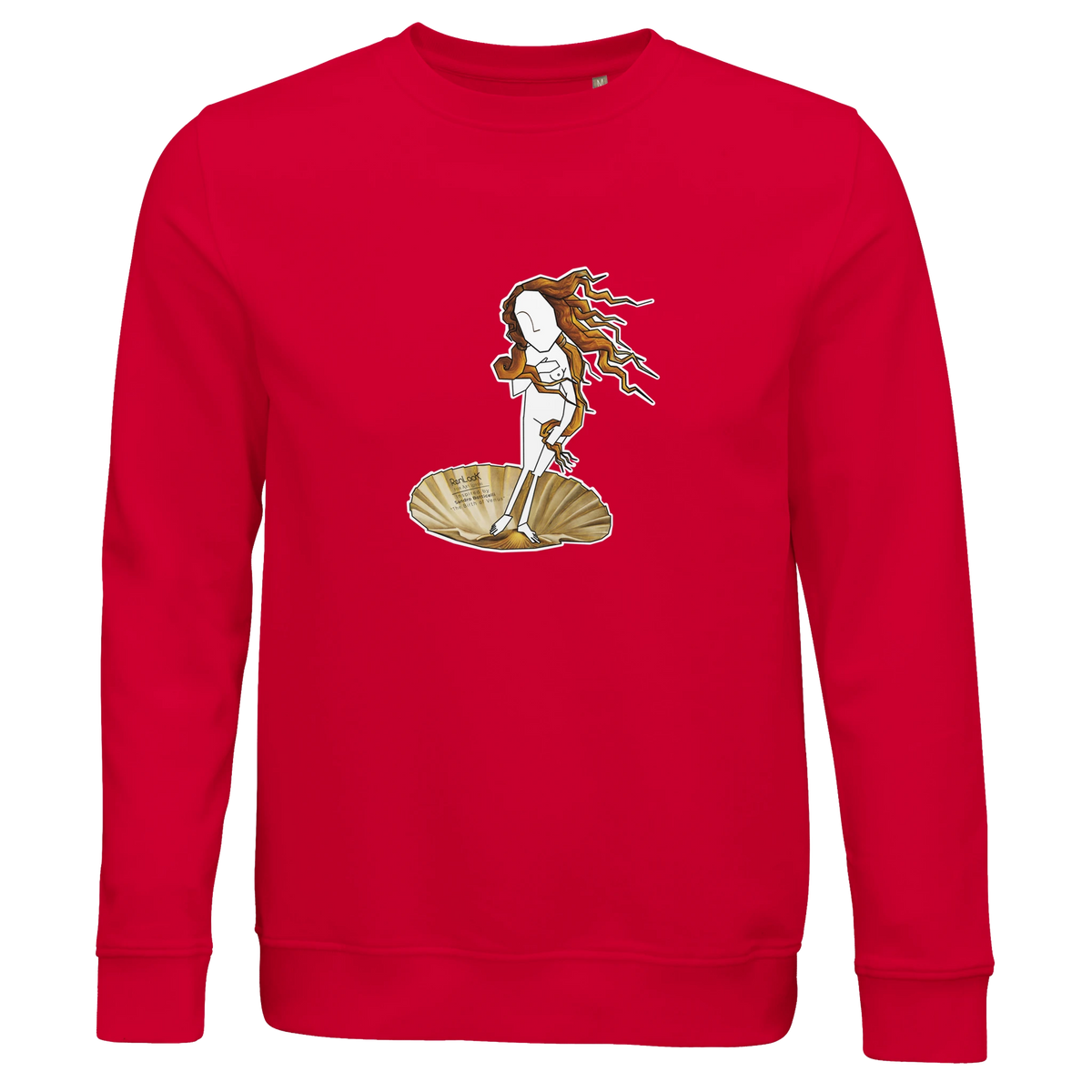 Unisex crewneck sweatshirt in red with front graphic print and ribbed cuffs