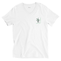 White unisex V-neck T-shirt with small Peace for All logo at chest