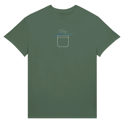 Cotton boat graphic T-shirt, deep green with small chest emblem