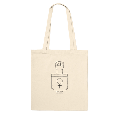Natural canvas tote bag with RenLook design print