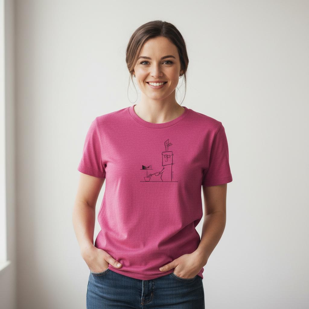 Pink women’s crewneck T-shirt with cactus graphic on front