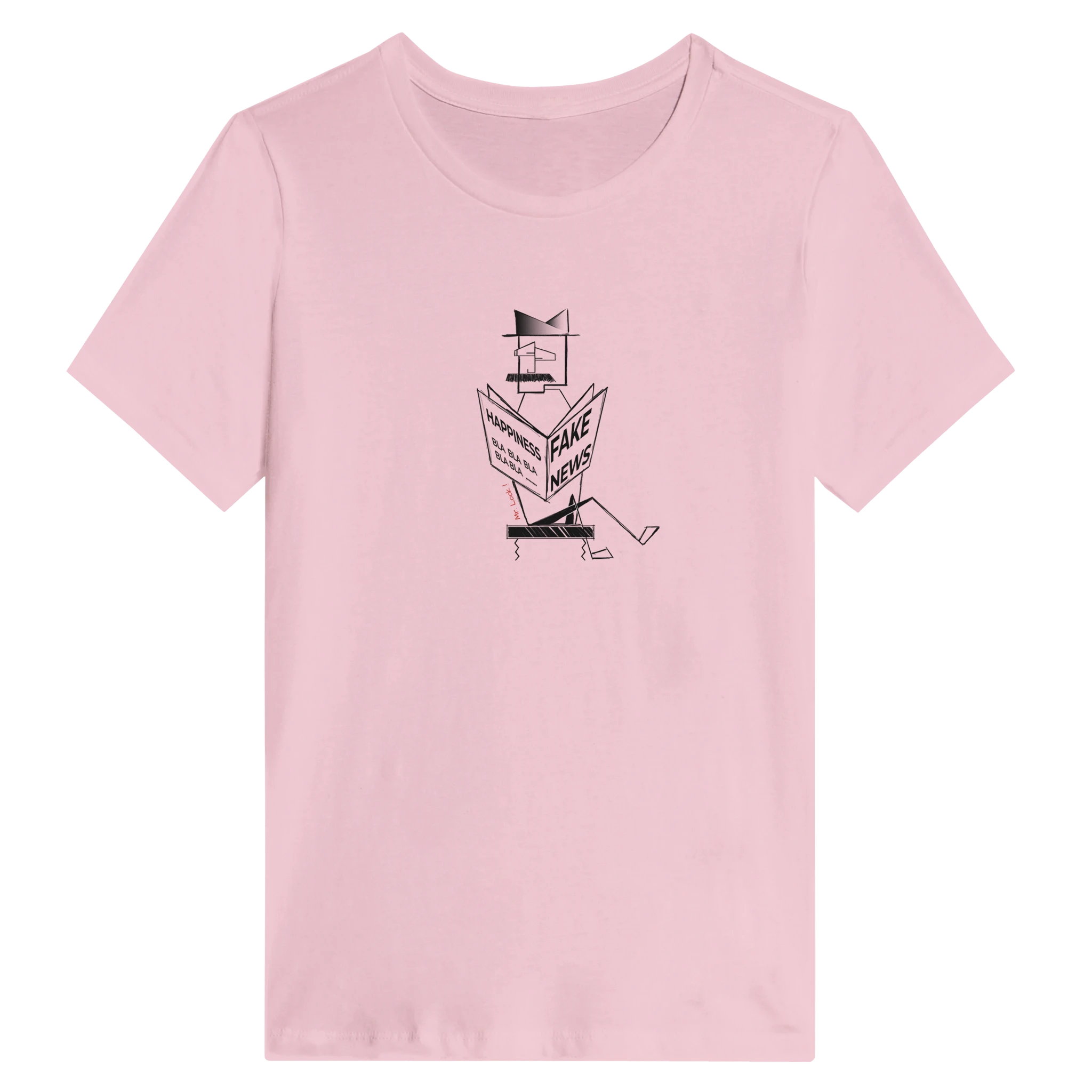 Women's relaxed t-shirt in pale pink with black graphic print