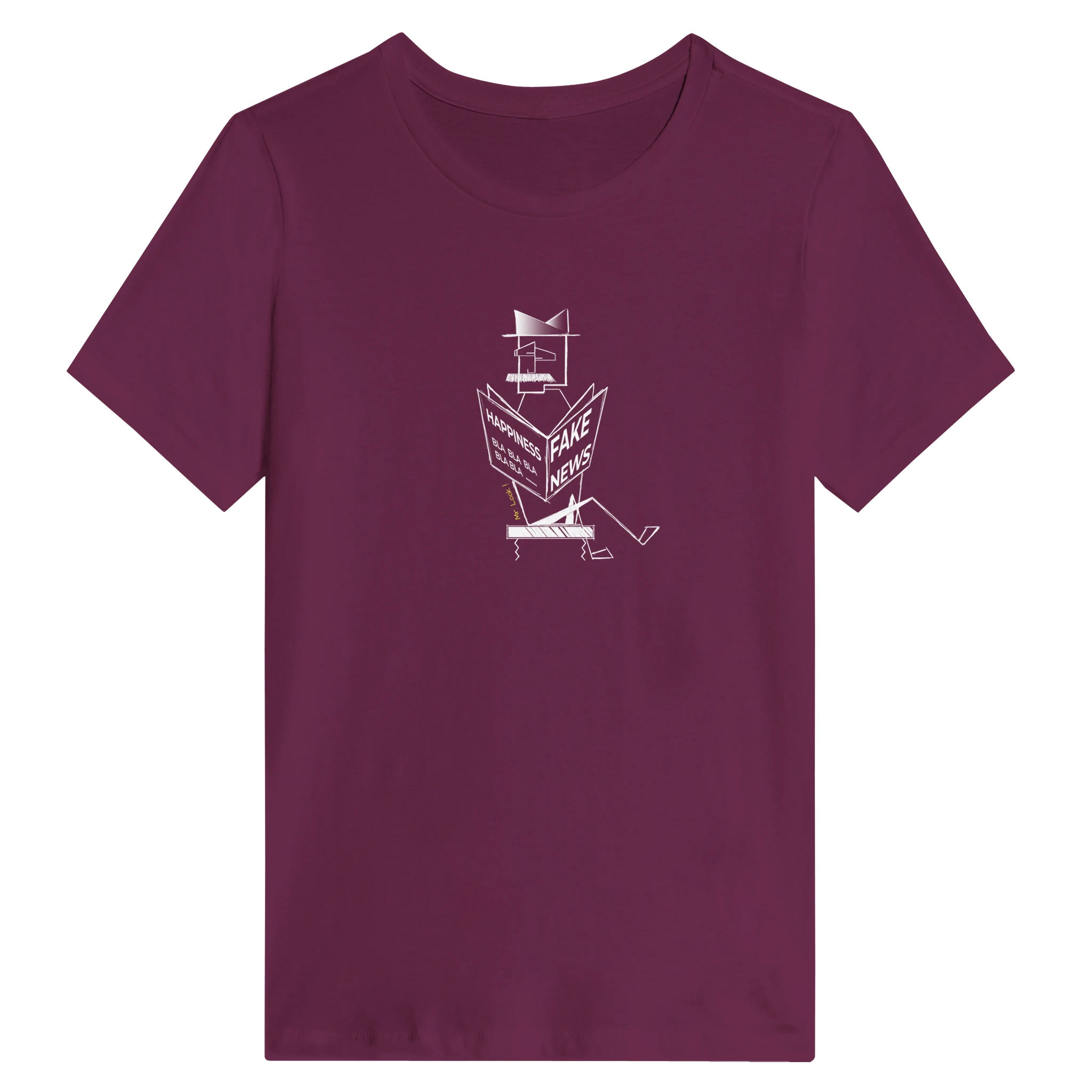 Women's relaxed t-shirt in maroon with white graphic print