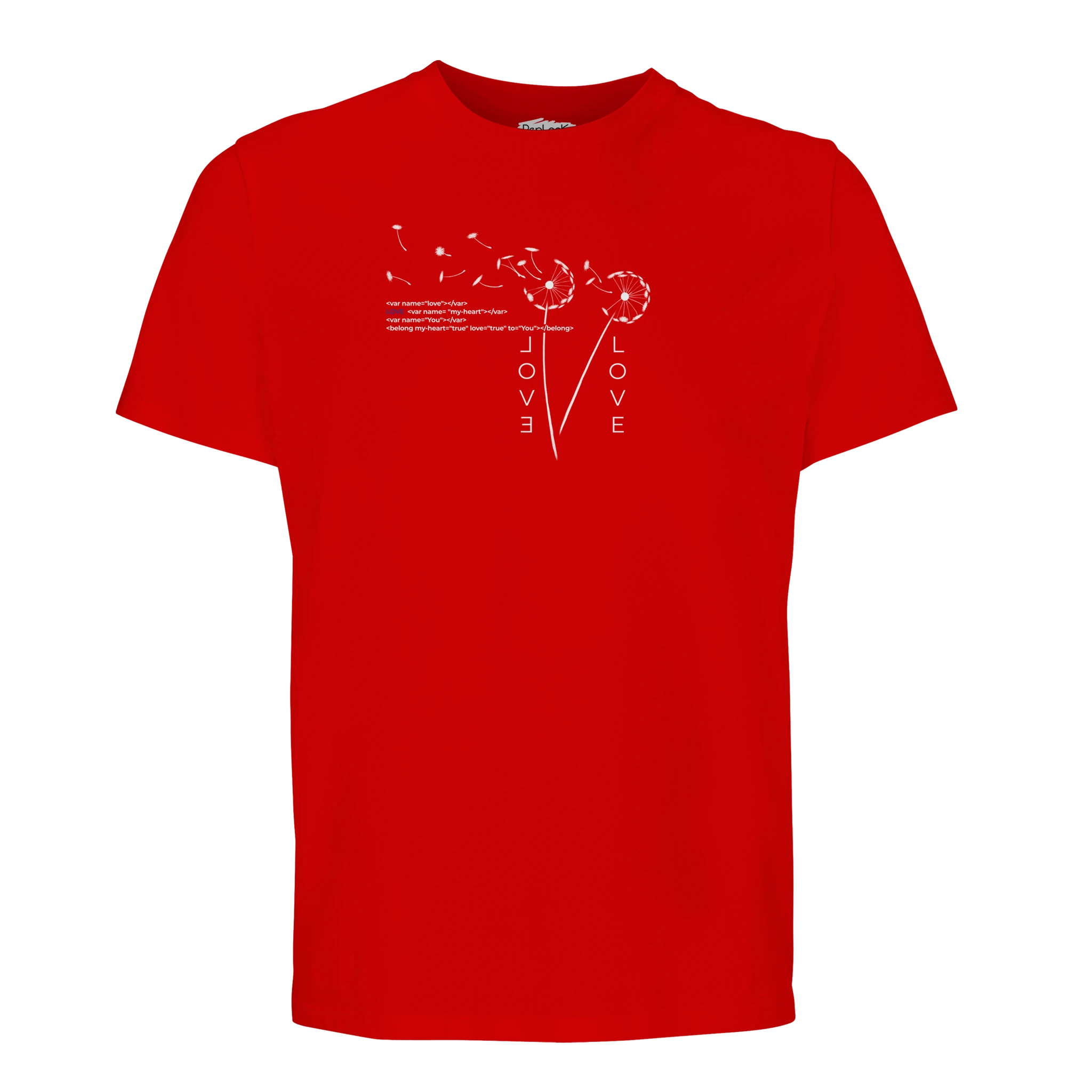 Red organic T-shirt with front graphic print, crew neck short sleeves