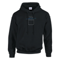 Black unisex pullover hoodie with kangaroo pocket, drawstring hood, long sleeves