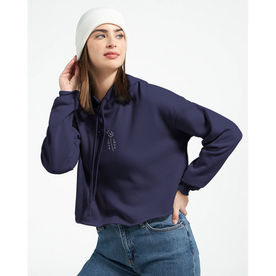 Navy cropped women's hoodie with drawstring hood