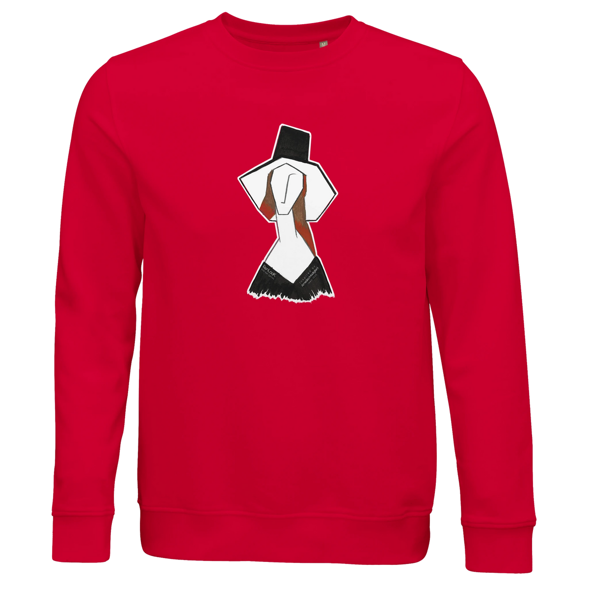 Unisex red sweatshirt with front graphic print, crew neck and long sleeves