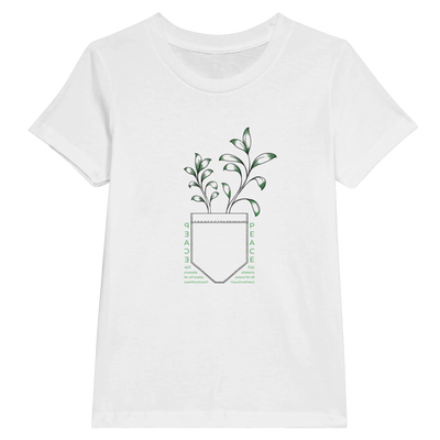 Kids white T-shirt with peace plant graphic on chest