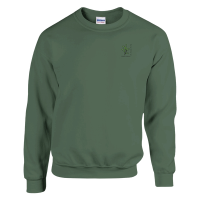 Unisex sweatshirt in military green with crew neck and small green peace emblem at left chest