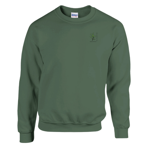 Unisex sweatshirt in military green with crew neck and small green peace emblem at left chest