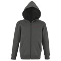 Grey melange kids zip-up hoodie with hood, full zipper, and "Love" chest print