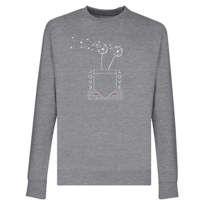 Light gray melange unisex sweatshirt with crew neck and Peace heart dandelion graphic