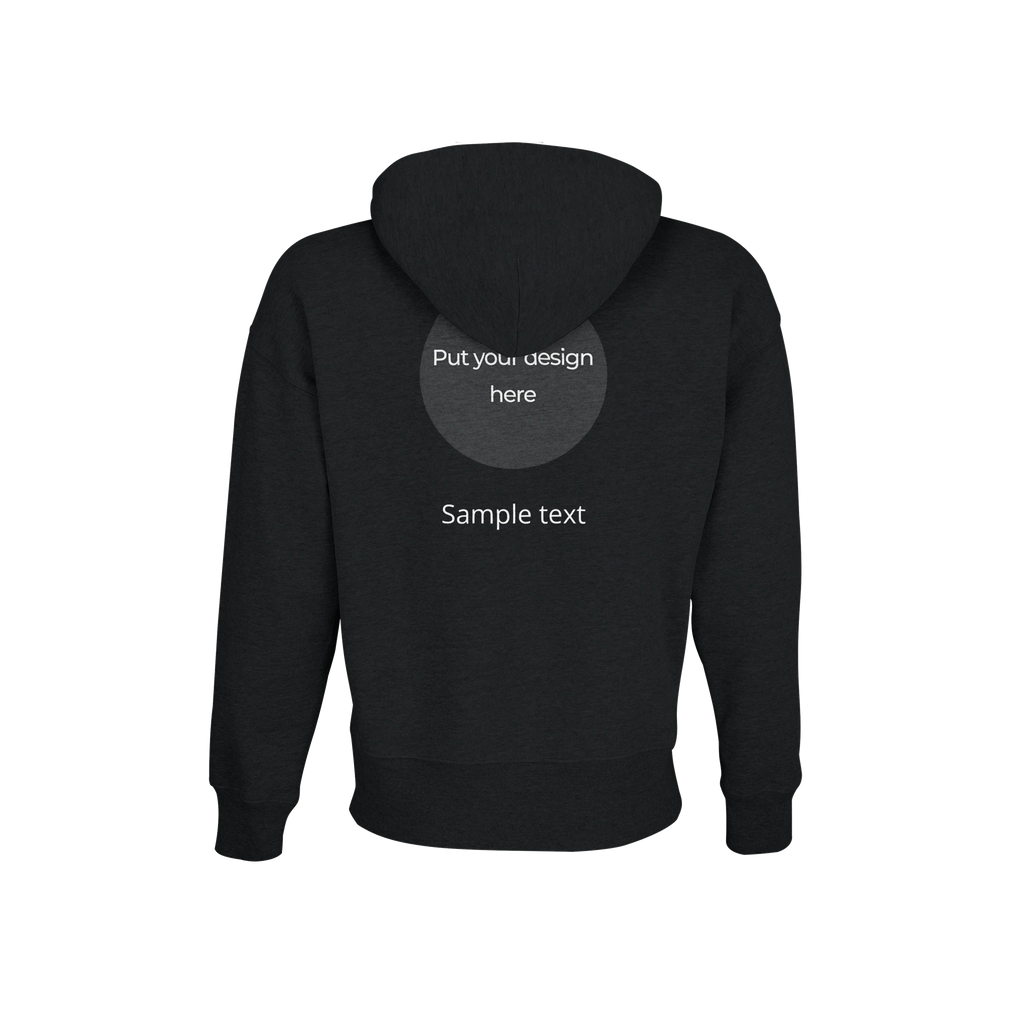 Black oversized pullover hoodie back view with hood and pouch pocket