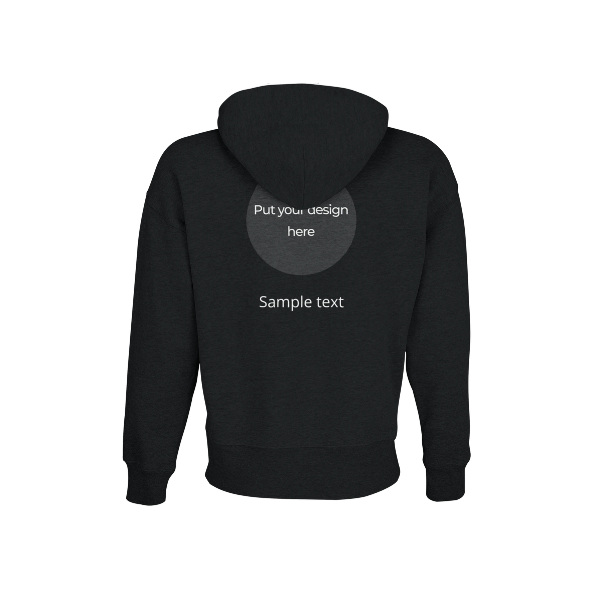 Black oversized pullover hoodie back view with hood and pouch pocket