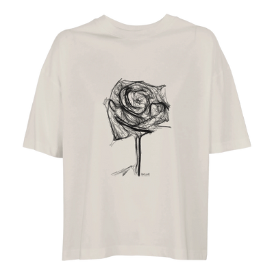 Women's oversized T-shirt, off-white/cream, rose graphic on back
