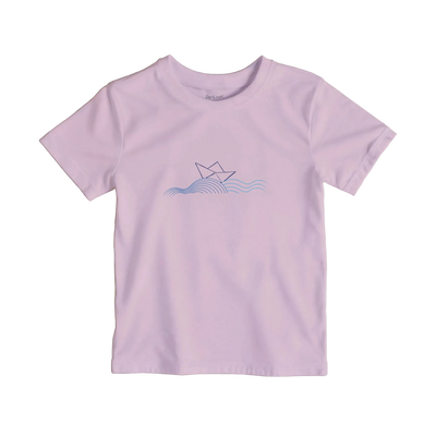 Kids crewneck T-shirt in lavender purple with sailboat and wave graphic