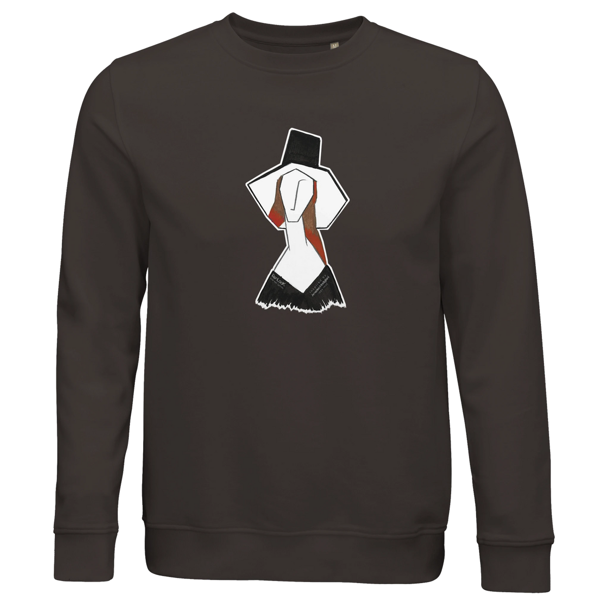 Unisex dark brown sweatshirt with front graphic print, crew neck and long sleeves