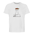 Unisex T-shirt in white with colorful book-and-hand graphic on front