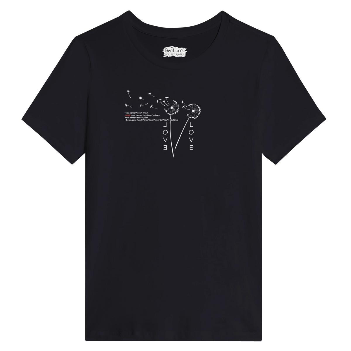 Women's crew-neck T-shirt in black with white Love heart graphic on chest