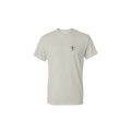 Unisex sports tee, light gray with small chest floral tree graphic