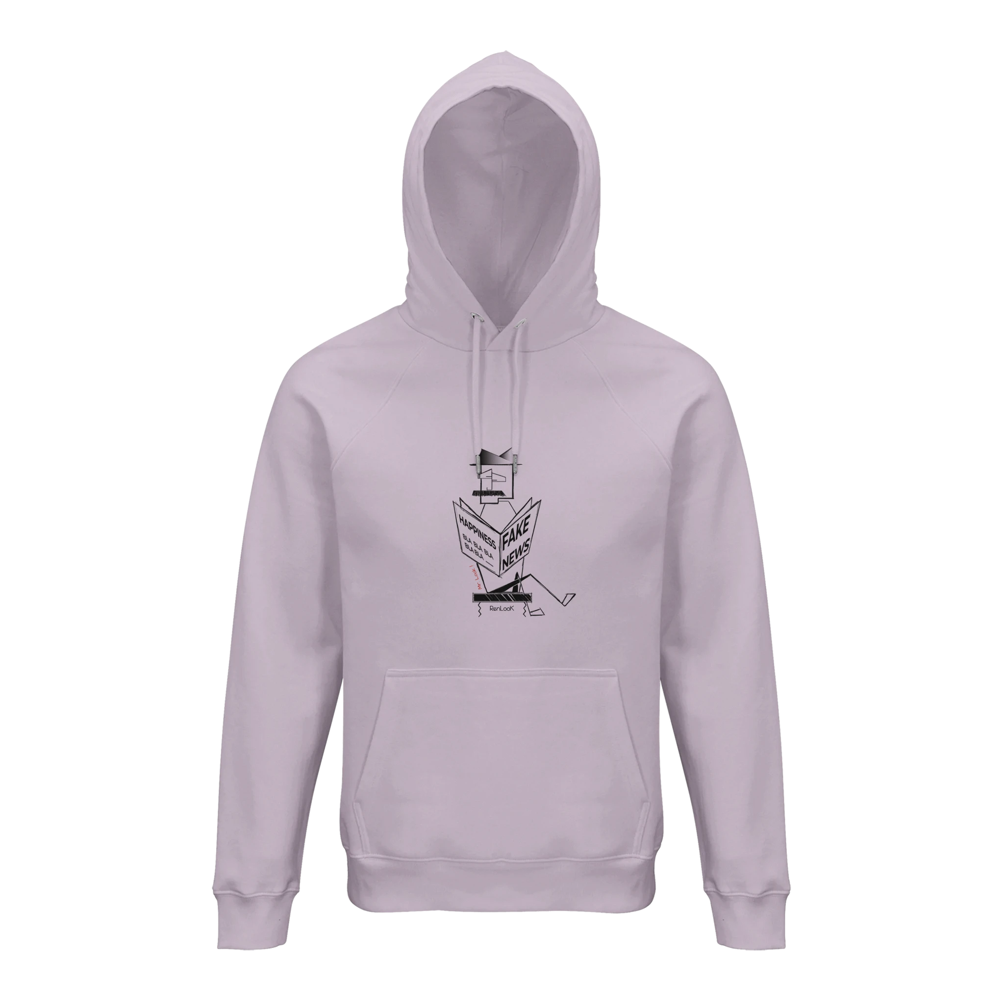 Light purple hoodie with a graphic design on a white background