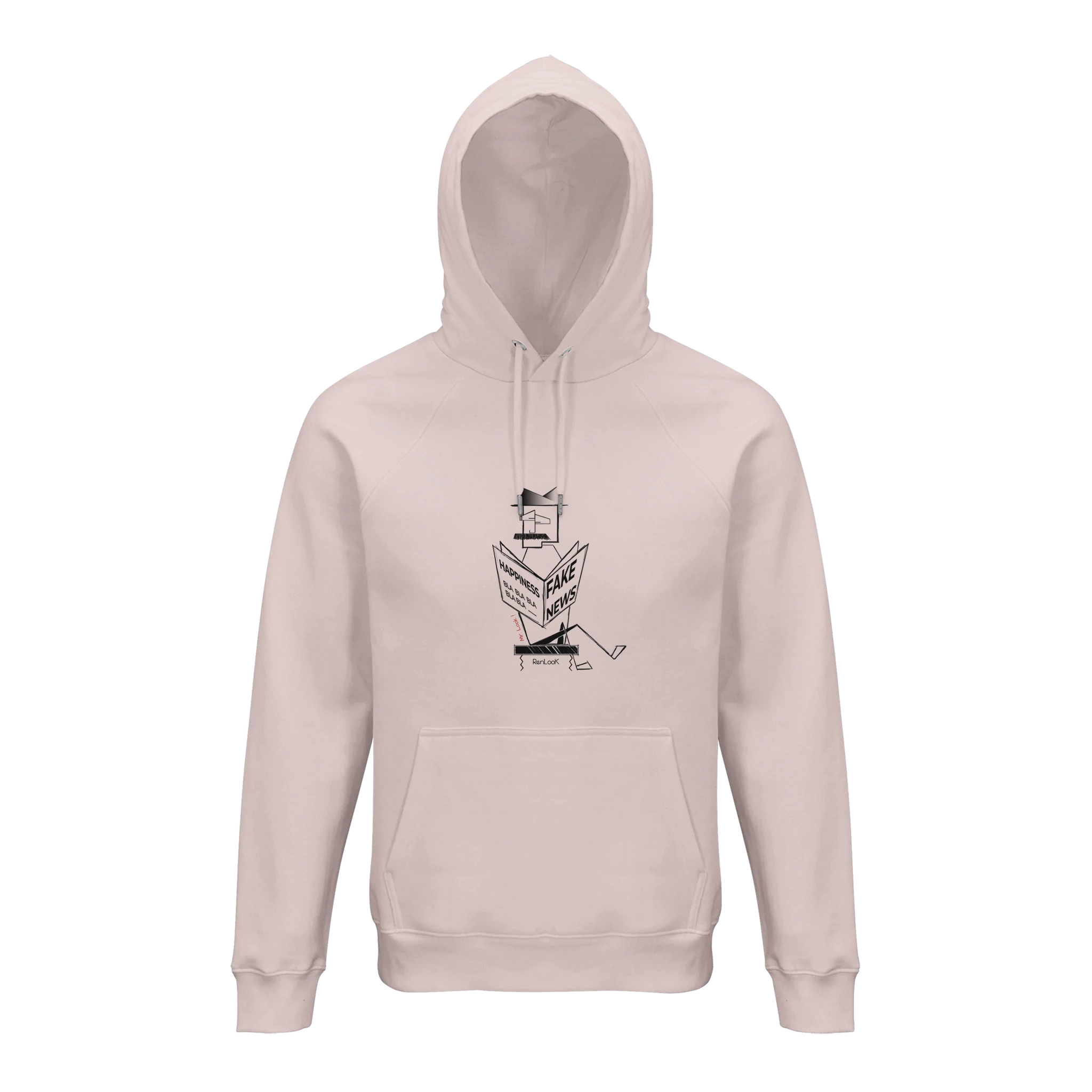Beige hoodie with a graphic design on a white background