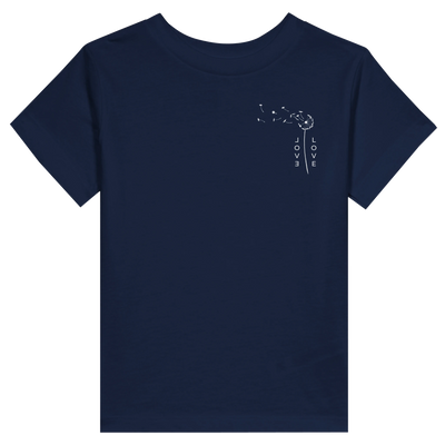 Toddler navy t-shirt with small 'LOVE' graphic and heart outline at chest