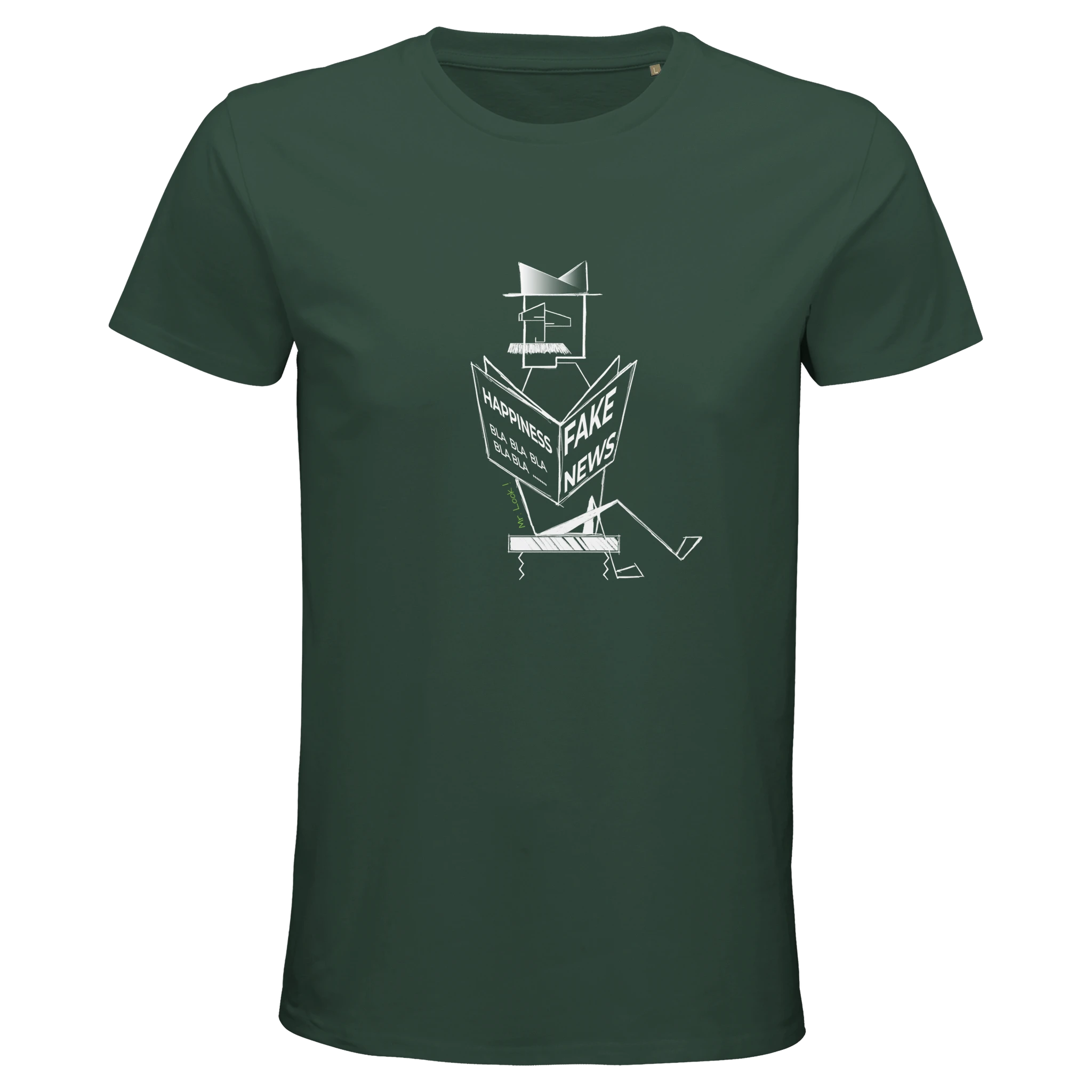 Organic Unisex green t-shirt with minimalist Mr. Look line art illustration – RenLook graphic tee