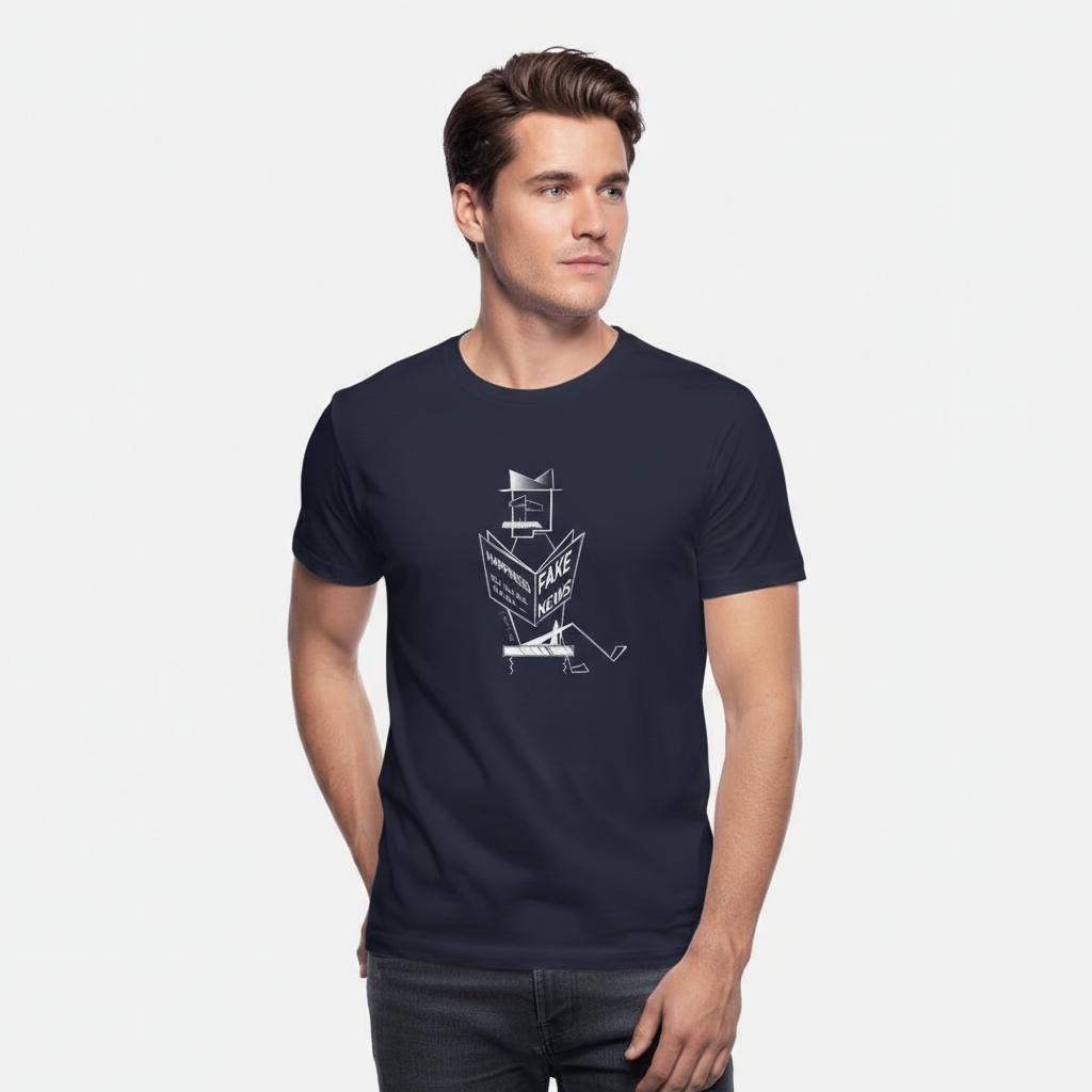 Organic Unisex navy t-shirt with minimalist Mr. Look line art illustration – RenLook graphic tee
