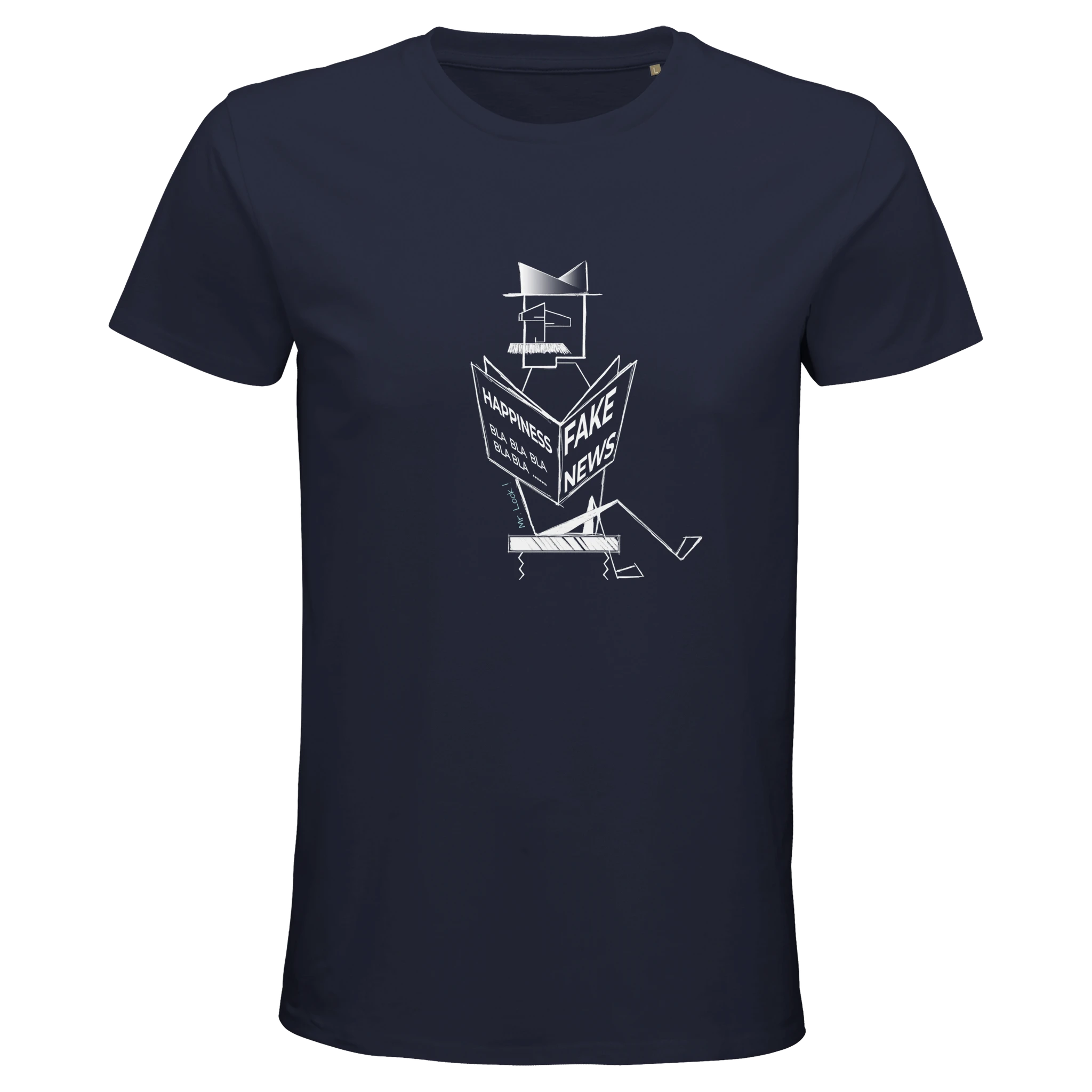 Organic Unisex navy t-shirt with minimalist Mr. Look line art illustration – RenLook graphic tee