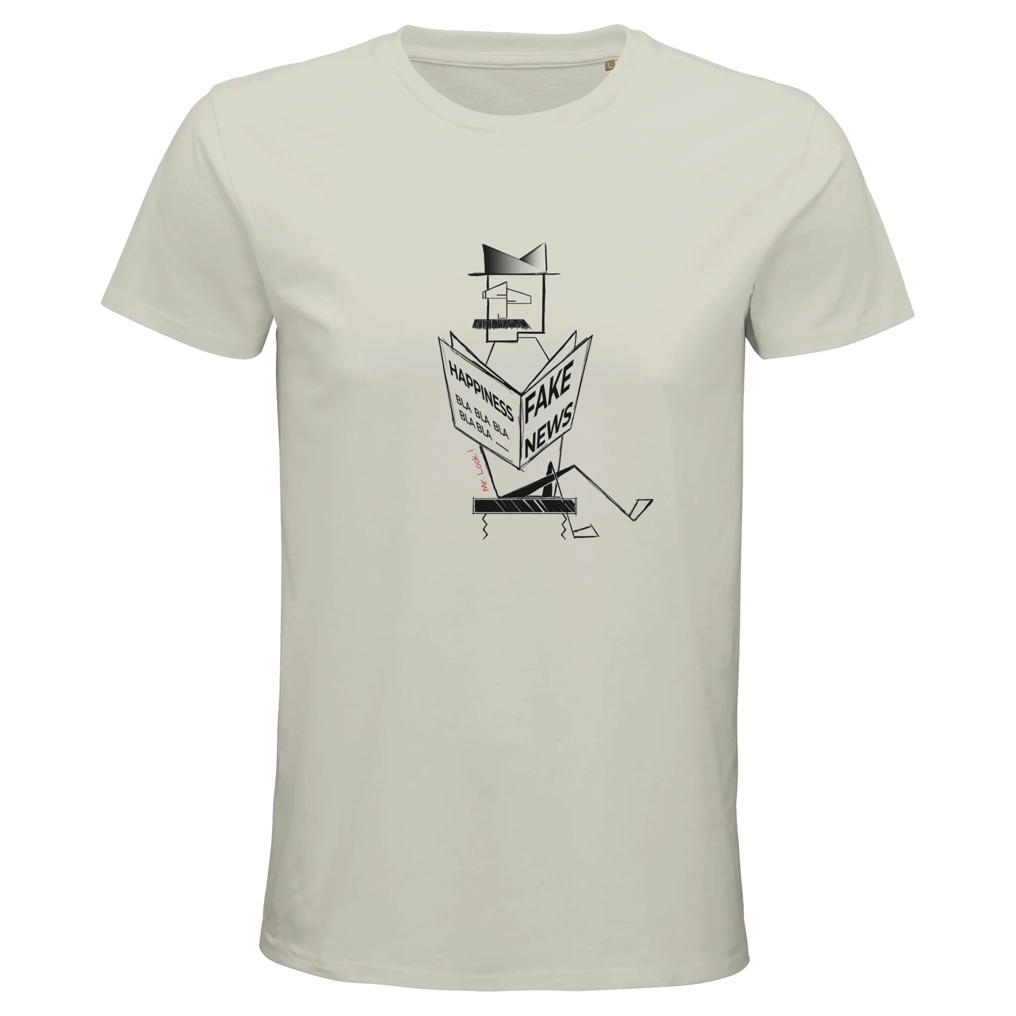 Organic Unisex off-white t-shirt with minimalist Mr. Look line art illustration – RenLook graphic tee