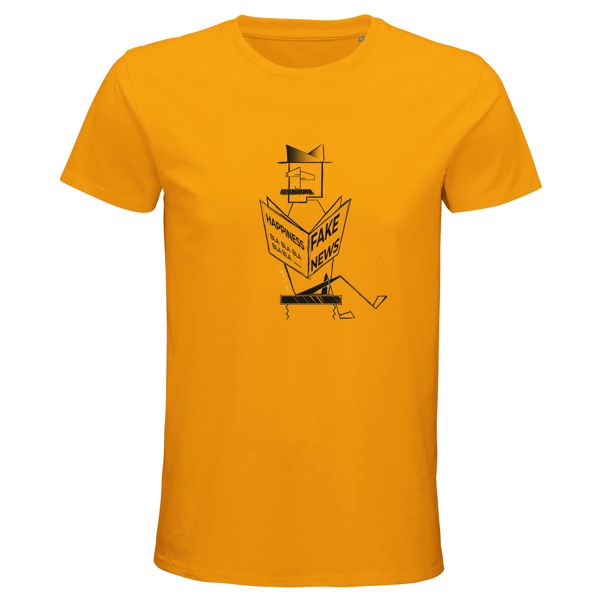 Organic Unisex orange t-shirt with minimalist Mr. Look line art illustration – RenLook graphic tee