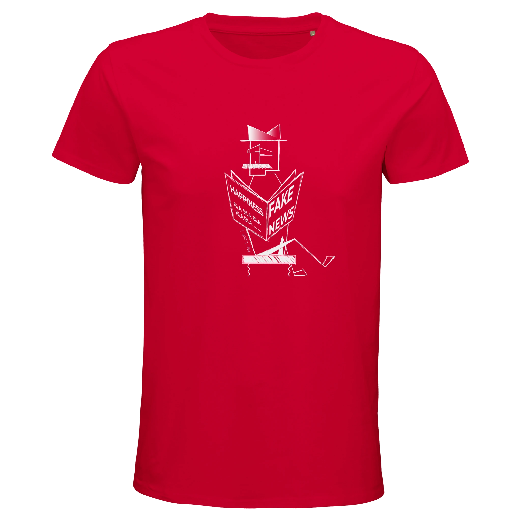 Organic Unisex red t-shirt with minimalist Mr. Look line art illustration – RenLook graphic tee