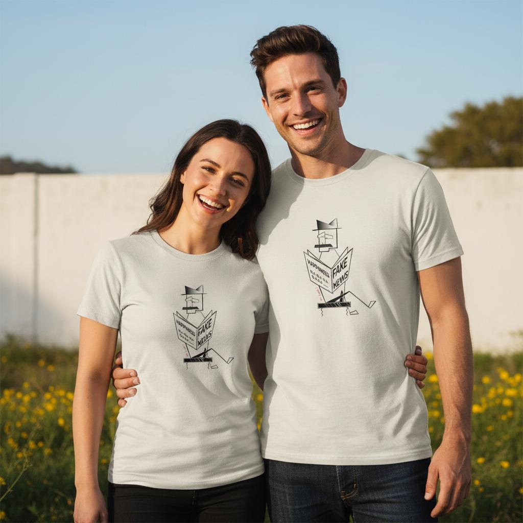 Organic Unisex white t-shirt with minimalist Mr. Look line art illustration – RenLook graphic tee