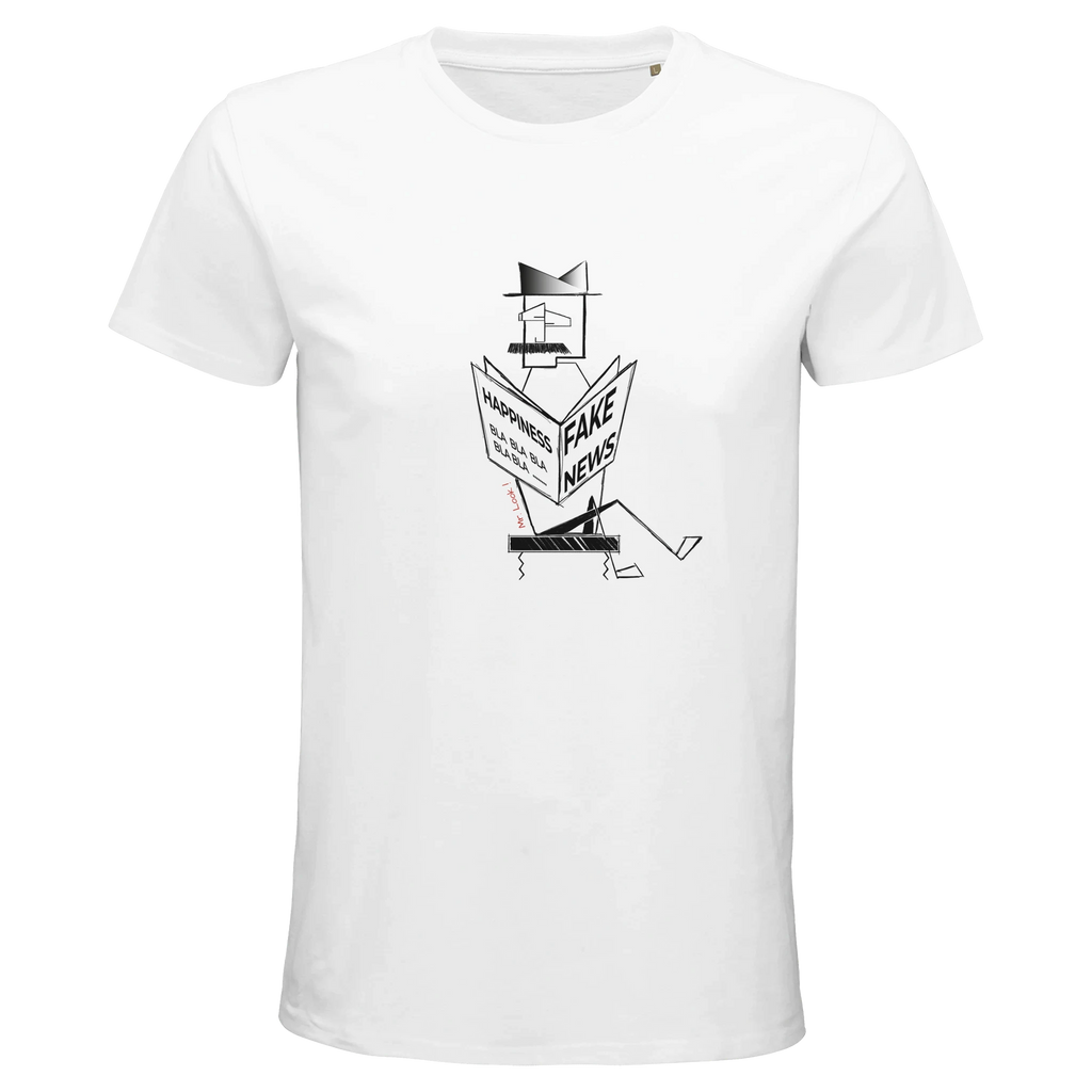 Organic Unisex white t-shirt with minimalist Mr. Look line art illustration – RenLook graphic tee