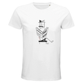 White organic unisex T-shirt with Fake News graphic print on front.