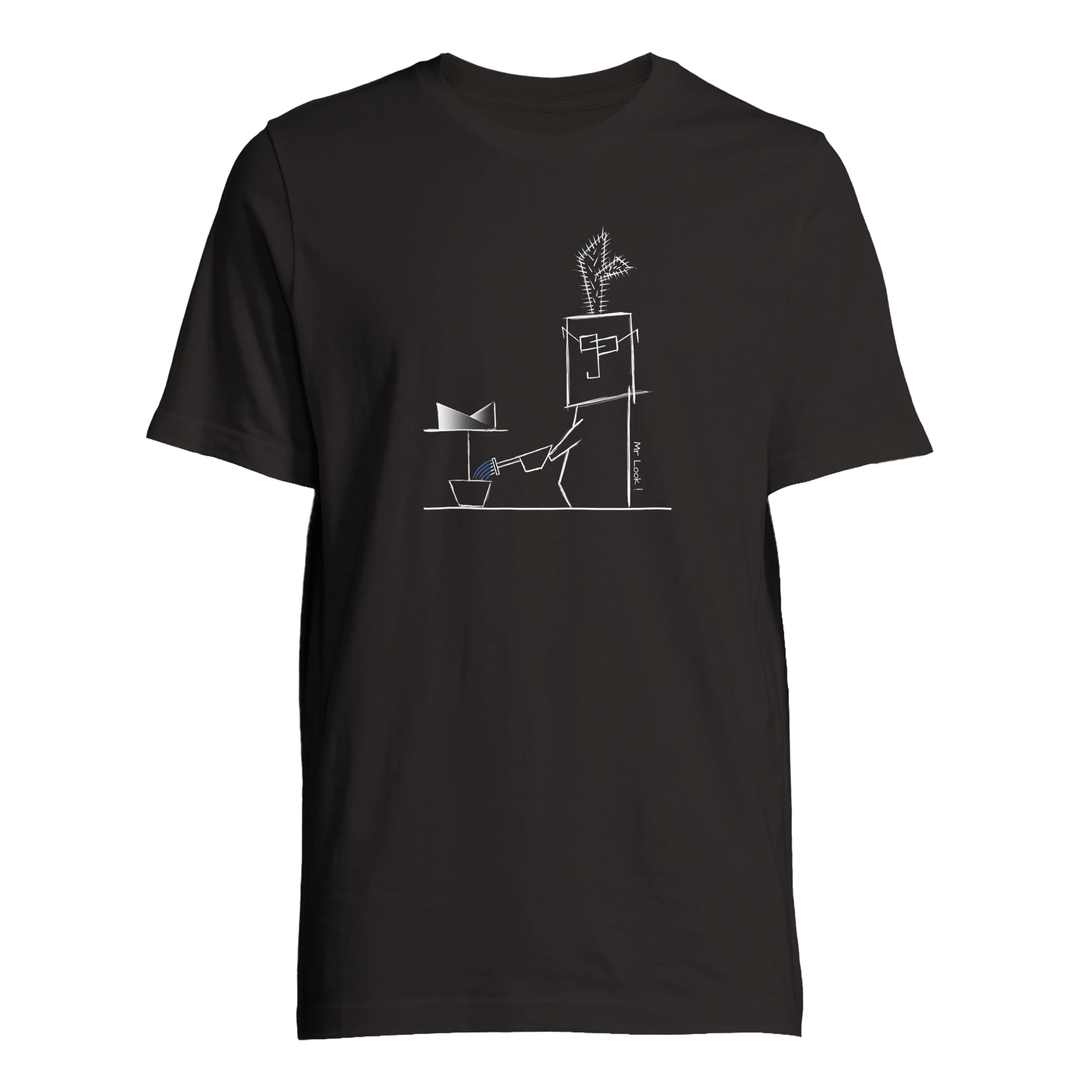 Unisex oversized black t-shirt with minimalist Mr. Look line art illustration – RenLook graphic tee