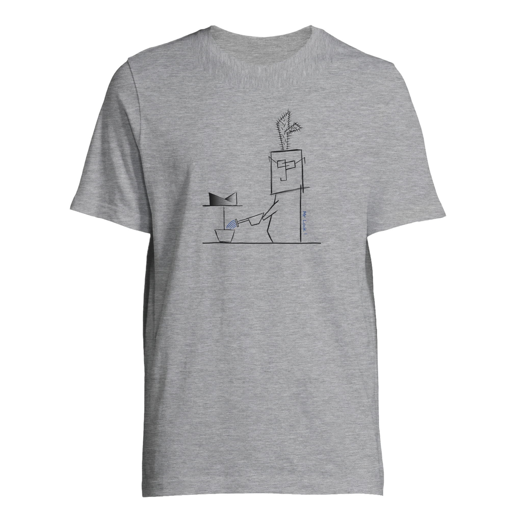 Unisex oversized gray t-shirt with minimalist Mr. Look line art illustration – RenLook graphic tee