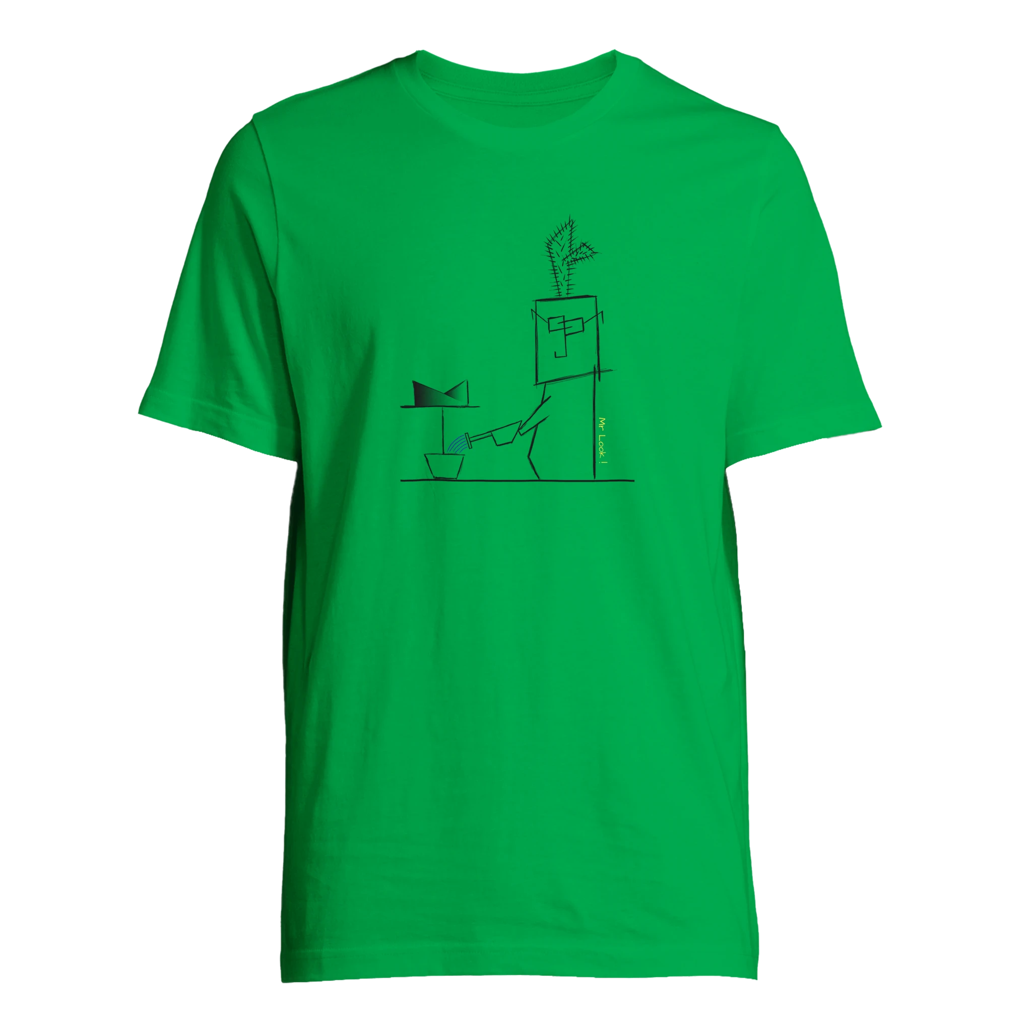 Unisex oversized green t-shirt with minimalist Mr. Look line art illustration – RenLook graphic tee