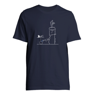 Unisex cactus T-shirt in dark navy, crew neck, short sleeves, front cactus line-art print