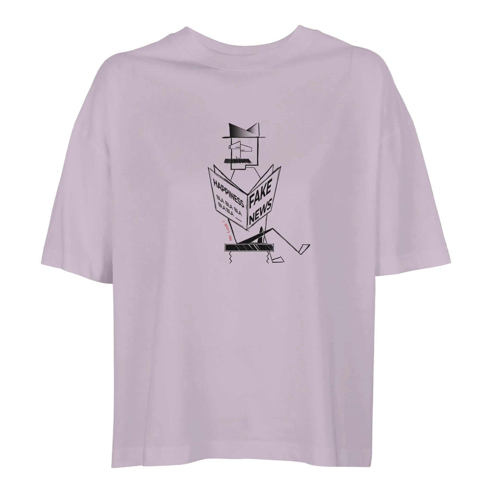 Flat lay of pink women’s oversized organic cotton Mr. Look graphic t-shirt by RenLook