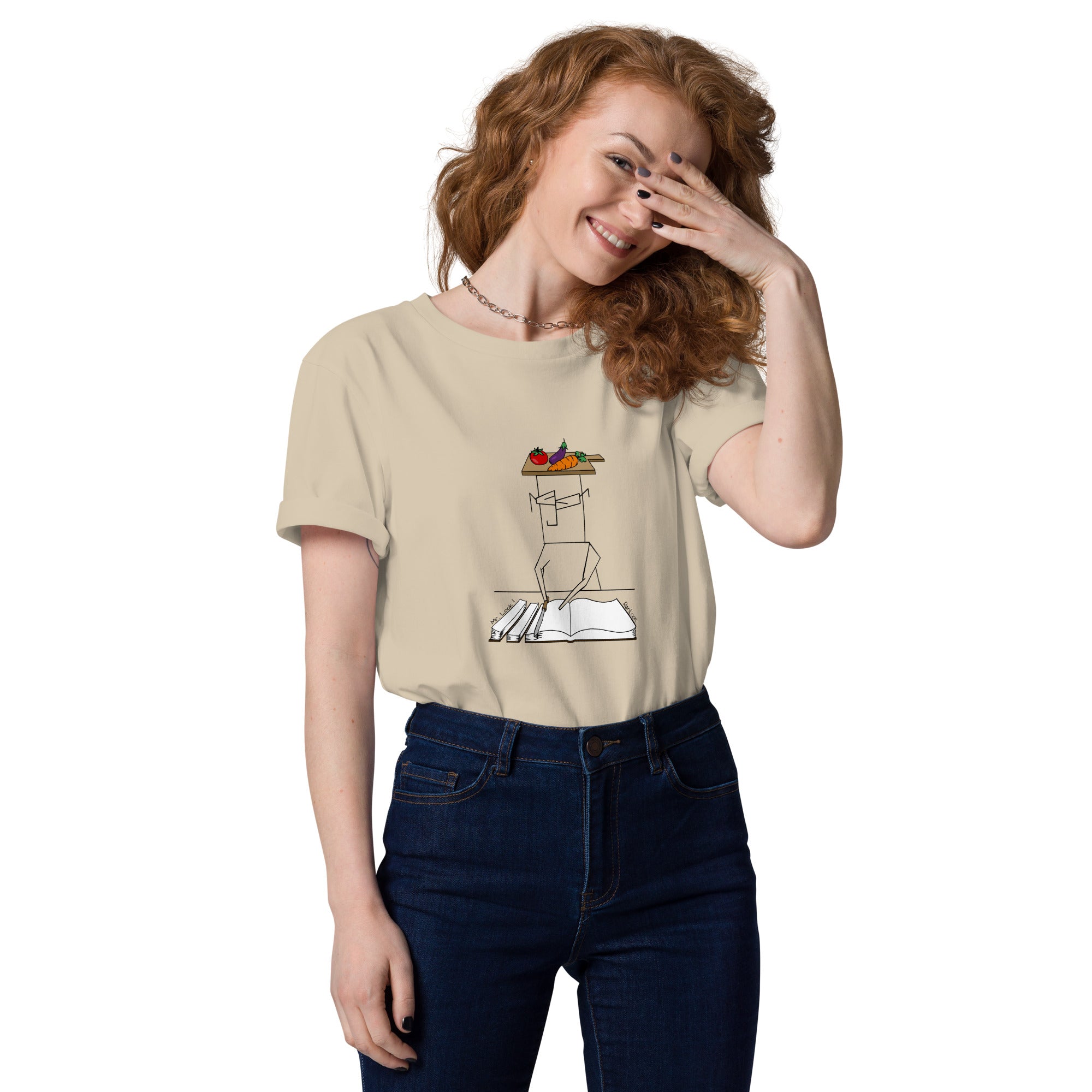 Salad unisex organic cotton t-shirt, beige, short sleeves, crew neck, graphic front.