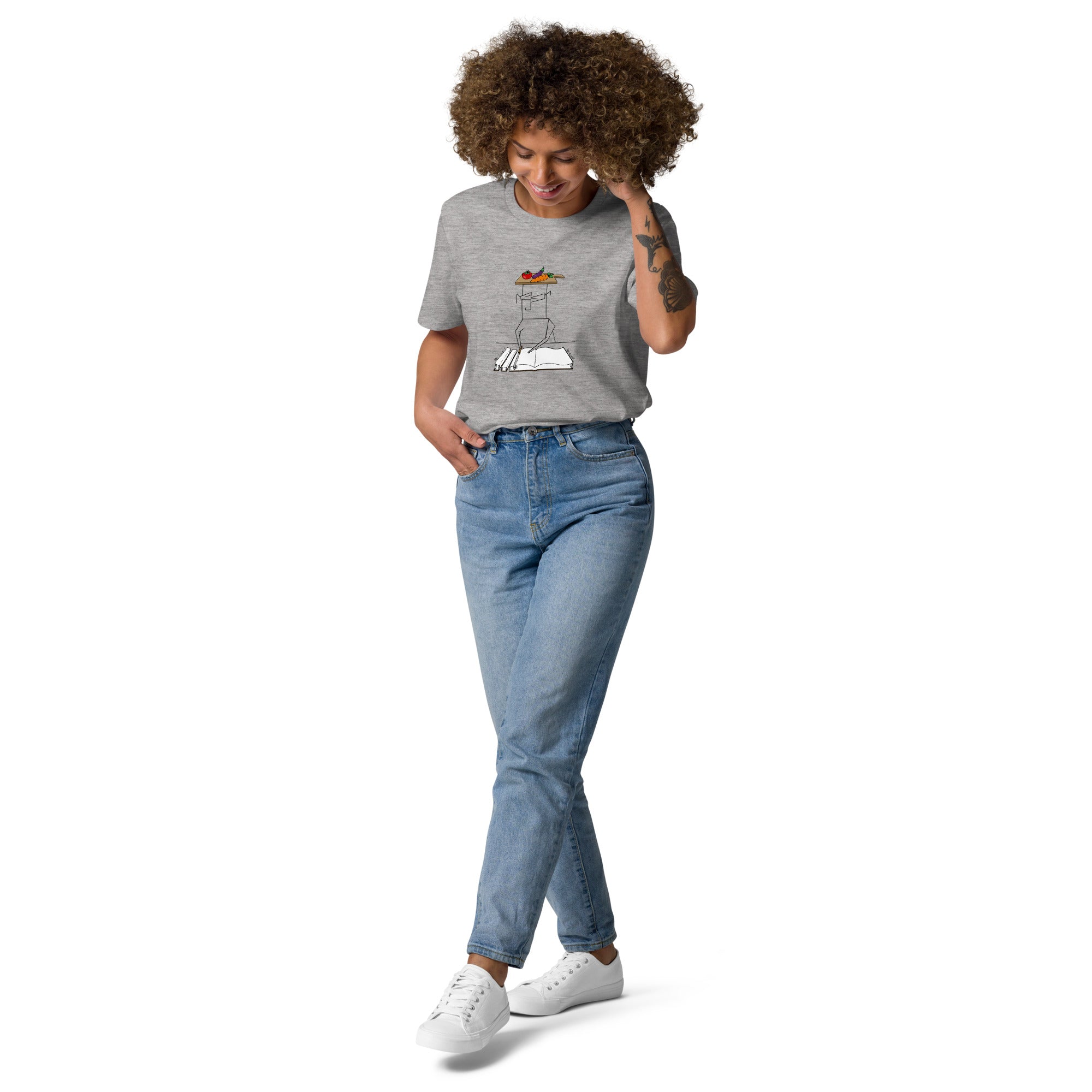 Salad unisex organic cotton t-shirt, medium gray, short sleeves, crew neck, graphic front.